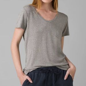 Prana Foundation Short Sleeve V-neck Tee Top XS Grey